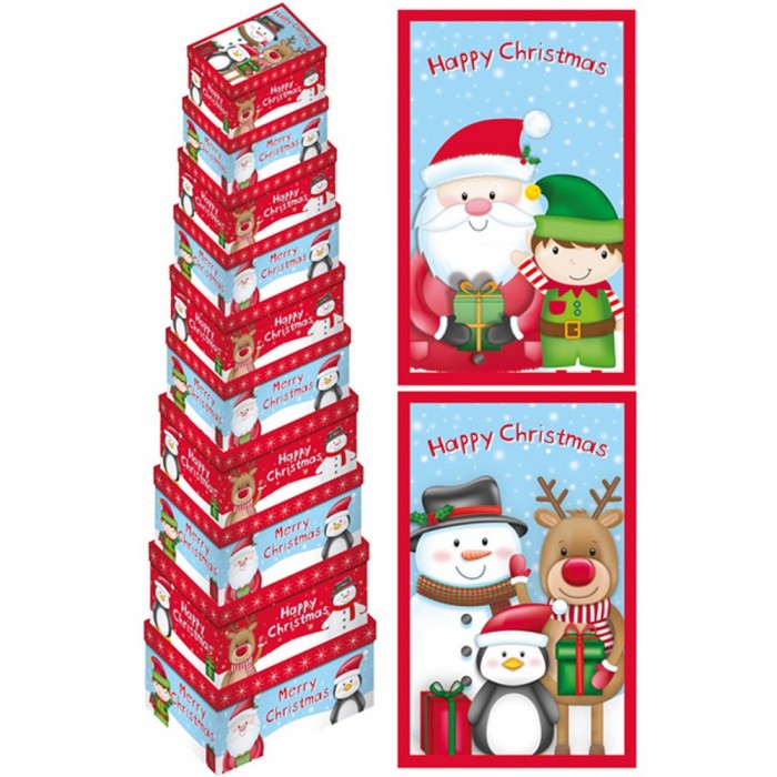 Front - Eurowrap Christmas Santa And Friends Oblong Gift Boxes (Pack Of 6)