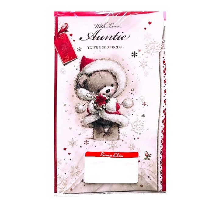 Front - Simon Elvin With Love Auntie Teddy Bear Christmas Greetings Card (Pack of 6)