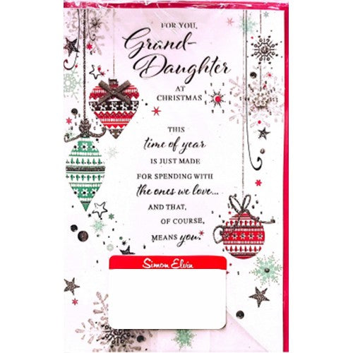 Front - Simon Elvin For You Grand Daughter Bauble Christmas Greetings Card (Pack of 6)