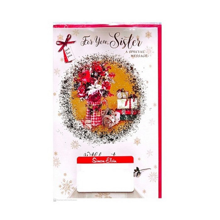 Front - Simon Elvin For You Sister Wreath Christmas Card (Pack of 6)