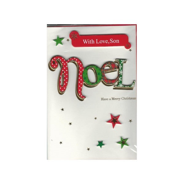 White-Red-Green - Front - With Love Son Christmas Card