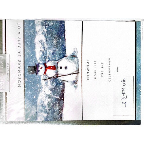 White-Blue - Back - Ling Design To A Special Grandson Snowman Christmas Card