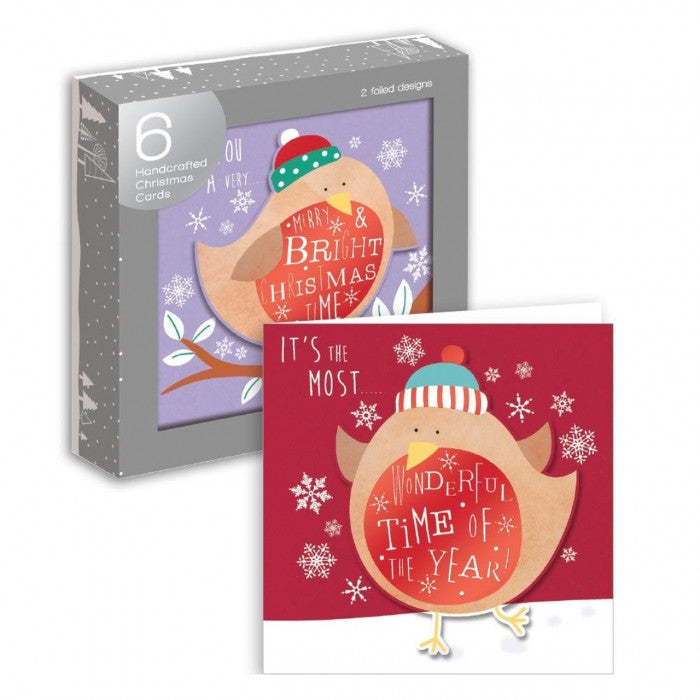 Front - Handcrafted Robin Christmas Card (Pack of 6)