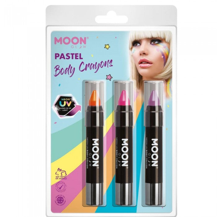 Front - Moon Glow Neon UV Glitter Body Crayons (Pack of 3)