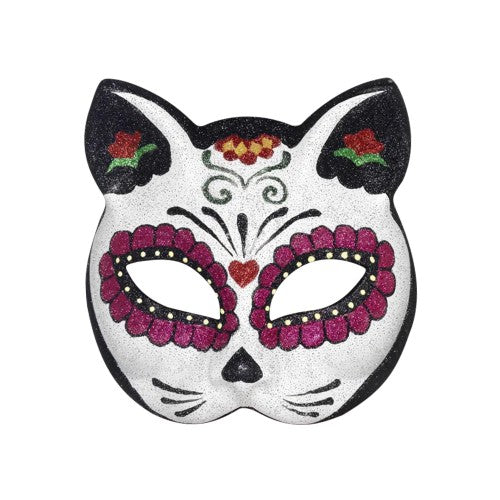 Front - Smiffys Unisex Adult Sugar Skull Cat Glitter Eye Mask