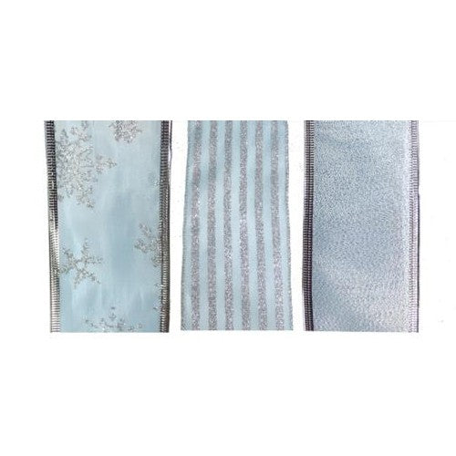 Ice Blue - Front - Davies Products Glitter Wired Edge Ribbon