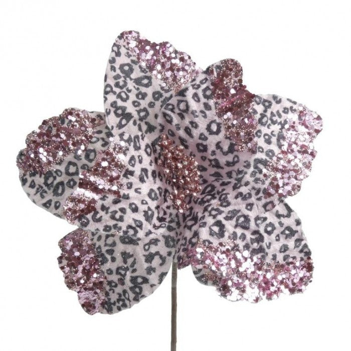 Front - Davies Products Leopard Poinsettia Christmas Tree Pick