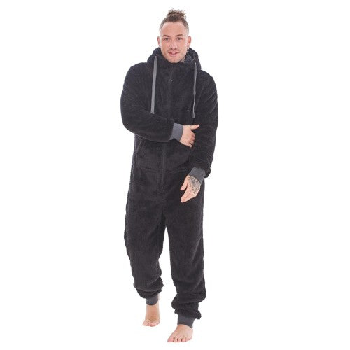 Front - Keanu Mens Hooded Fleece Contrast Trim Jumpsuit