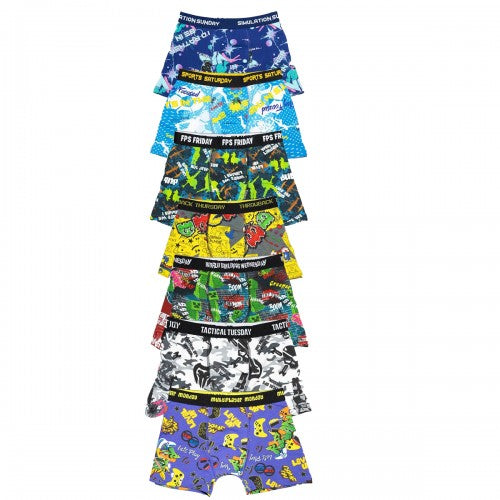 Front - Floso Boys Gamer Days of the Week Cotton Blend Boxer Shorts (Pack of 7)