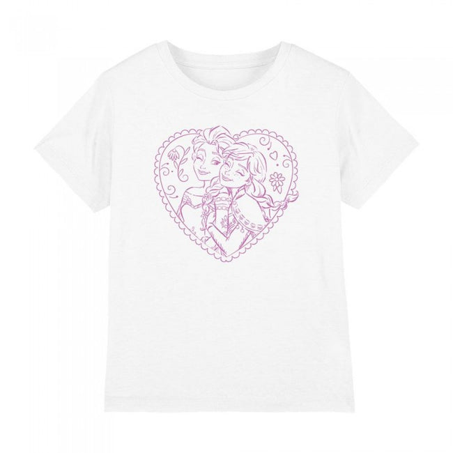 Front - Frozen Childrens/Kids Anna And Elsa Heart T-Shirt