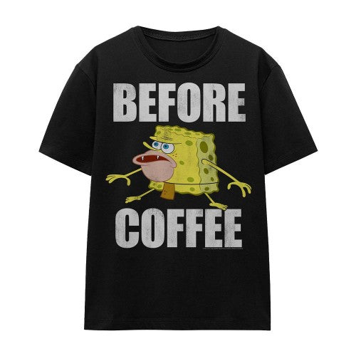 Front - SpongeBob SquarePants Unisex Adult Before Coffee Meme T-Shirt