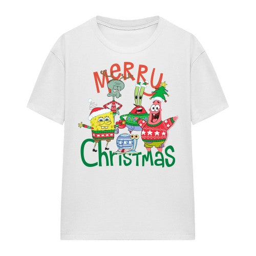 Front - SpongeBob SquarePants Unisex Adult Merry Christmas Group T-Shirt