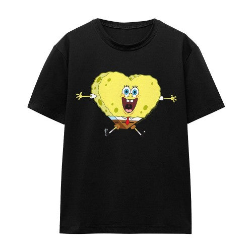 Front - SpongeBob SquarePants Unisex Adult Heart-Shaped Sponge Valentine`s Day T-Shirt