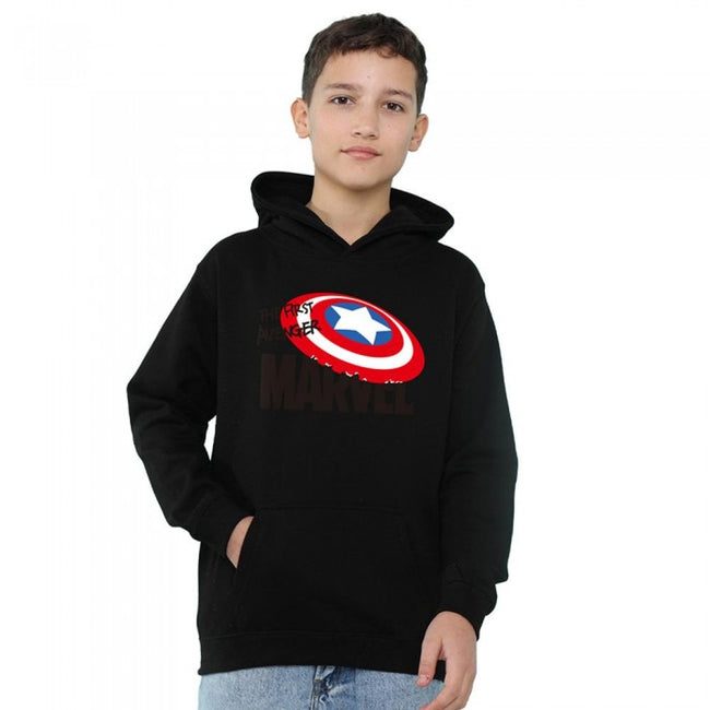 Front - Captain America Childrens/Kids First Avenger Pull Over Hoodie