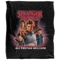 Front - Stranger Things 5 All Friends Welcome Silky Poster Soft Touch Blanket