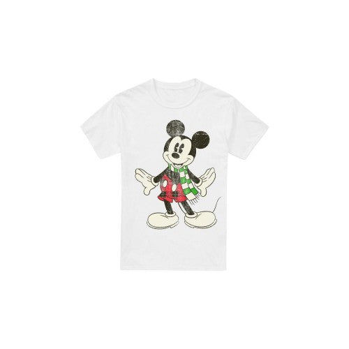Front - Disney Mens Mickey Mouse Retro Scarf Christmas T-Shirt