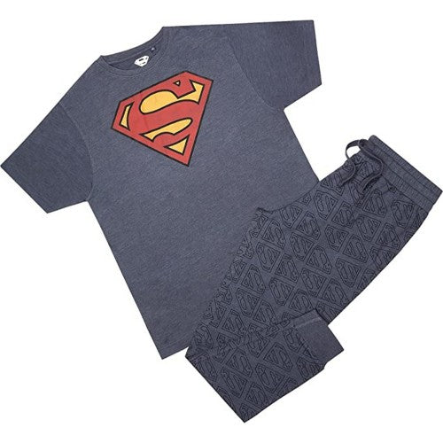 Front - Superman Mens Vintage Long Pyjama Set