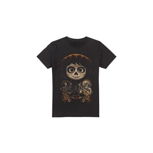 Front - Coco Mens Ernesto Miguel Hector Painted Poster With Skull T-Shirt