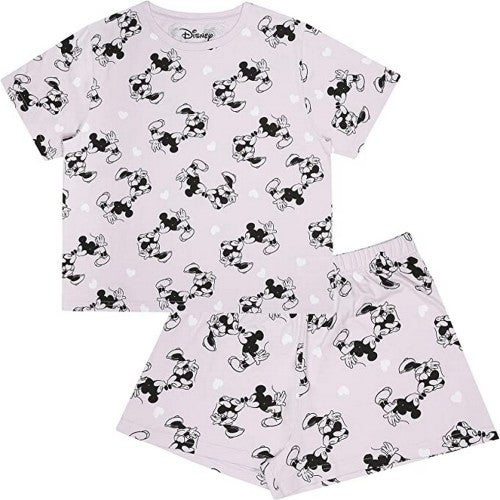 Front - Disney Womens/Ladies Kissing Mickey & Minnie Mouse Short Pyjama Set