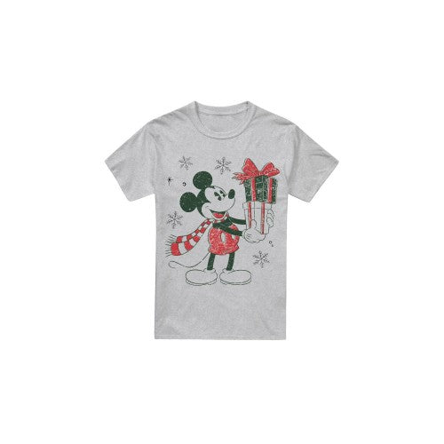 Front - Disney Mens Mickey Mouse Present Christmas T-Shirt