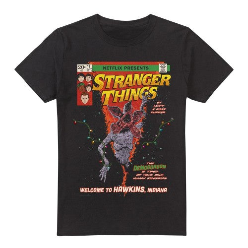 Front - Stranger Things Mens Welcome To Hawkins Comic T-Shirt