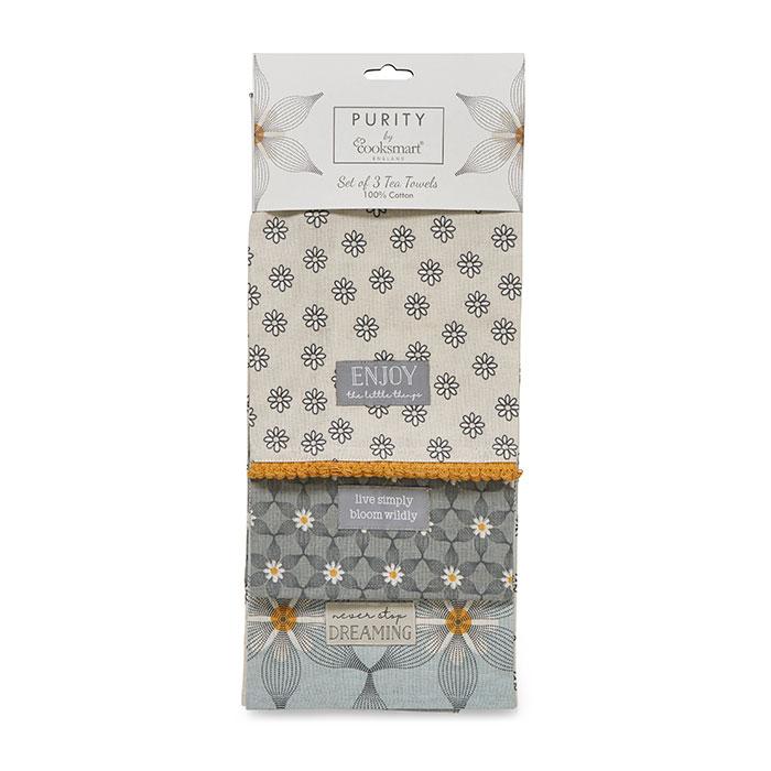 Front - Cooksmart Purity Tea Towel 3pk