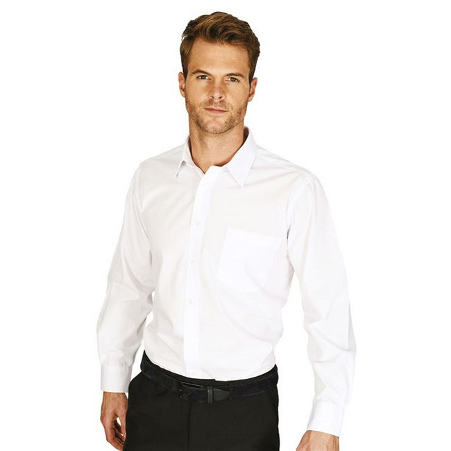 White - Side - Absolute Apparel Mens Long Sleeved Classic Poplin Shirt