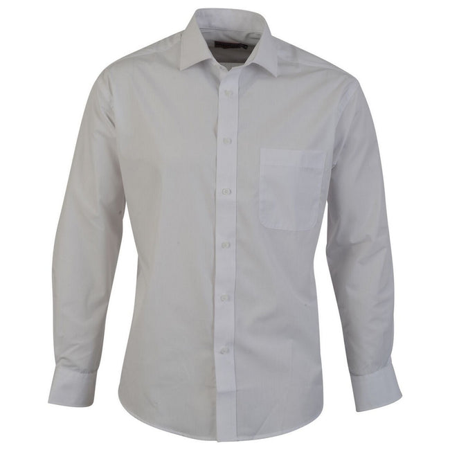 White - Front - Absolute Apparel Mens Long Sleeved Classic Poplin Shirt