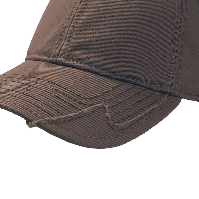 Brown - Back - Atlantis Hurricane Weathered 6 Panel Cap With Raw Edges