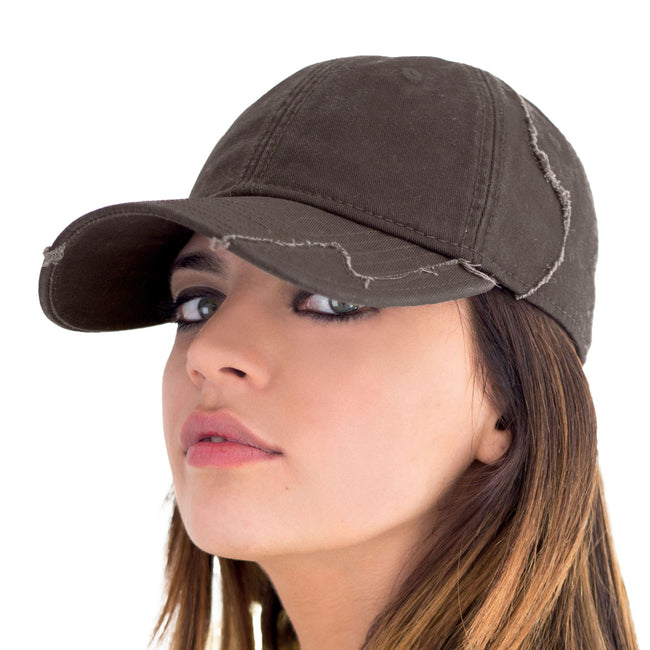 Brown - Side - Atlantis Hurricane Weathered 6 Panel Cap With Raw Edges