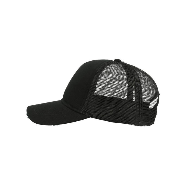 Black-Black - Lifestyle - Atlantis Rapper Destroyed 5 Panel Weathered Trucker Cap