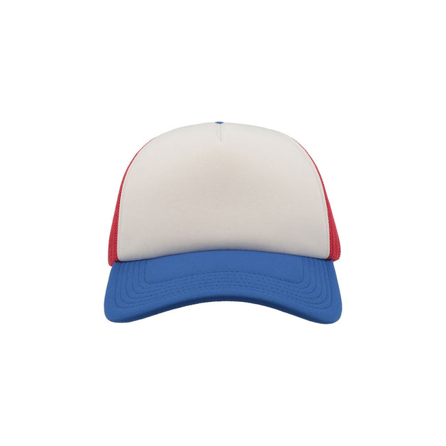 White-Red-Royal - Pack Shot - Atlantis Rapper 5 Panel Trucker Cap