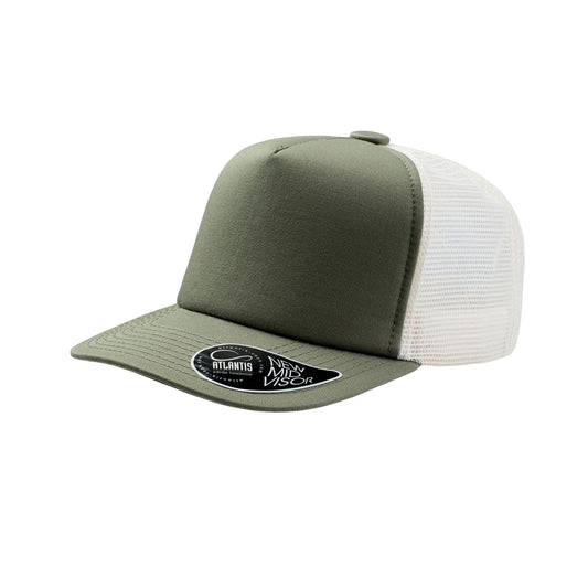 Olive - Front - Atlantis Record Mid Visor 5 Panel Trucker Cap