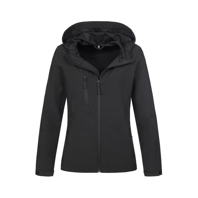 Black Opal - Front - Stedman Womens-Ladies Active Softest Shell Hooded Jacket
