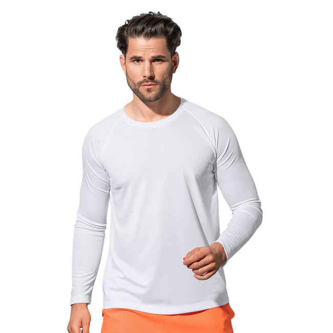White - Back - Stedman Mens Active 140 Long Sleeved Tee