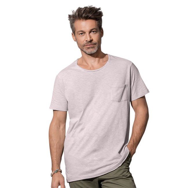 Powder Rose - Back - Stedman Mens Shawn Oversized Slub Crew Neck Tee