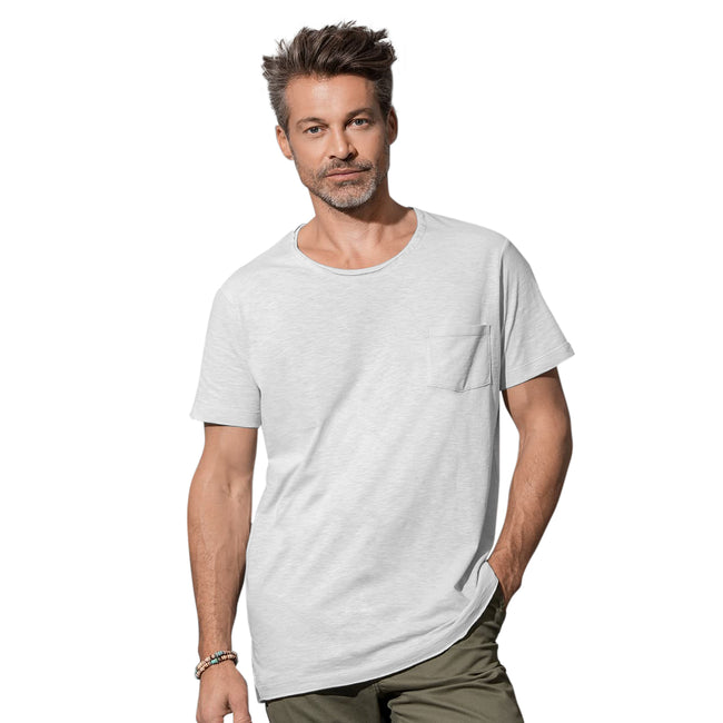 Powder Grey - Back - Stedman Mens Shawn Oversized Slub Crew Neck Tee