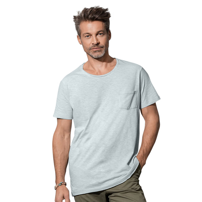 Powder Blue - Back - Stedman Mens Shawn Oversized Slub Crew Neck Tee