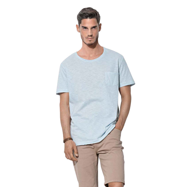 Powder Blue - Side - Stedman Mens Shawn Oversized Slub Crew Neck Tee