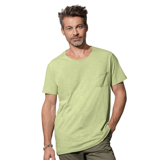 Powder Green - Back - Stedman Mens Shawn Oversized Slub Crew Neck Tee