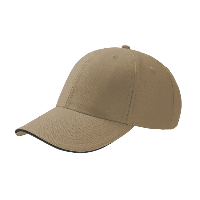 Khaki - Front - Atlantis Sport Sandwich 6 Panel Baseball Cap (Pack of 2)