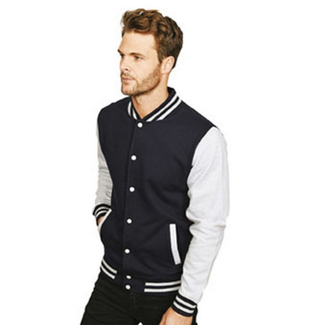 Navy-Sport Grey - Back - Casual Classic Mens Varsity Jacket