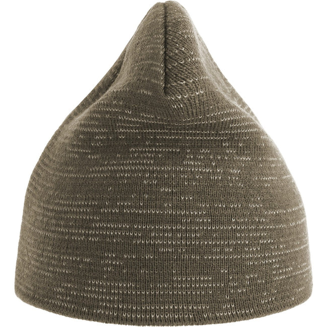 Olive - Back - Atlantis Unisex Adult Shine Reflective Recycled Short Beanie