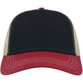 Navy-Burgundy-Khaki - Front - Atlantis Unisex Adult Rapper 5 Panel Canvas Recycled Trucker Cap