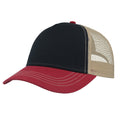 Navy-Burgundy-Khaki - Side - Atlantis Unisex Adult Rapper 5 Panel Canvas Recycled Trucker Cap