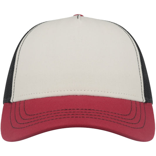 White-Burgundy-Black - Front - Atlantis Unisex Adult Rapper 5 Panel Canvas Recycled Trucker Cap