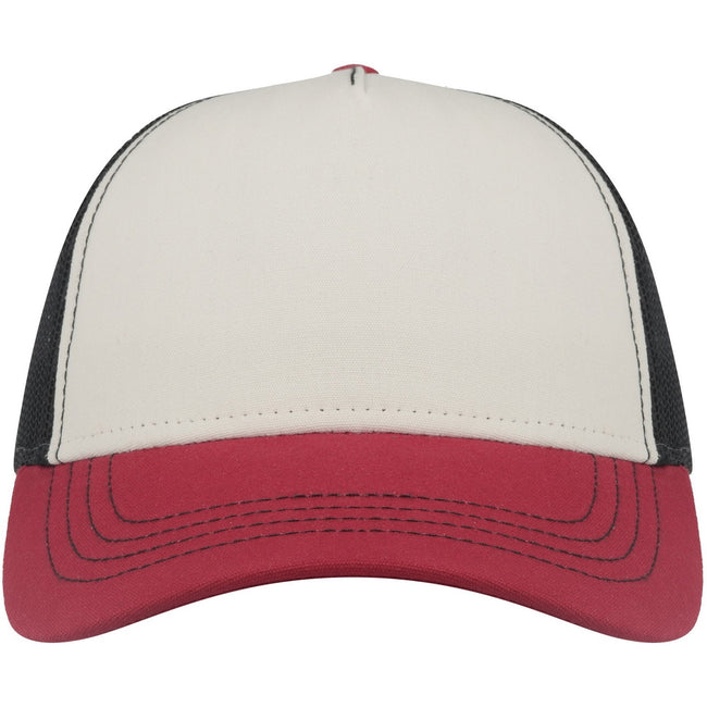 White-Burgundy-Black - Front - Atlantis Unisex Adult Rapper 5 Panel Canvas Recycled Trucker Cap