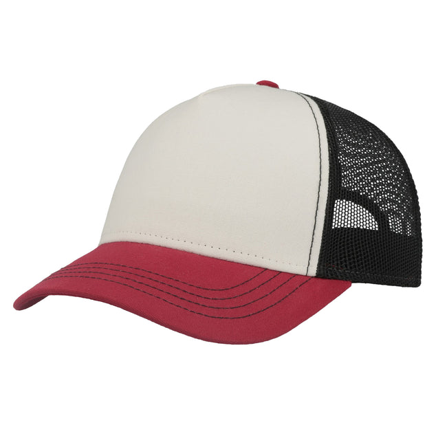 White-Burgundy-Black - Side - Atlantis Unisex Adult Rapper 5 Panel Canvas Recycled Trucker Cap