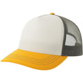 White-Yellow-Dark Grey - Front - Atlantis Unisex Adult Rapper 5 Panel Canvas Recycled Trucker Cap
