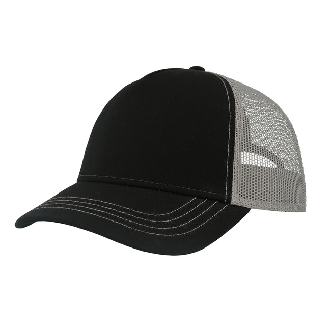 Black-Grey - Side - Atlantis Unisex Adult Rapper 5 Panel Canvas Recycled Trucker Cap